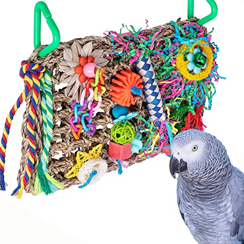 Bird toys, parrot toys, seaweed woven overhanging cushions, natural bird foraging chew toys, suitable for African grey parrots, Amazon parrots, lovebirds and other small and medium-sized birds