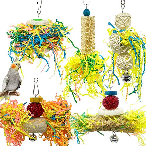 EBaokuup Bird Parrots Shredding Toys Parakeet Chewing Toys Bird Loofah Toys Parrot Cage Shredder Toys Bird Foraging Hanging Toys Bird Accessories for Parrots Lovebird Cockatiel Conure African Grey