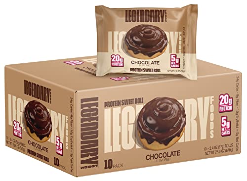 Legendary Foods High Protein Snack Chocolate Sweet Roll | 20 Gr Pure Protein Bar Alternative | Low Carb Food | Low Sugar and Gluten Free Keto Breakfast Snacks | Healthy Chocolate Flavored Rolls (10-pack)