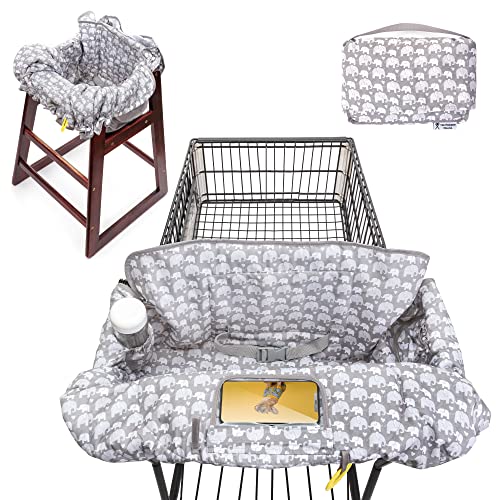 Shopping Cart Cover for Baby - High Chair Cover and Padded Grocery Cart Protector for Babies - with Clear Phone Window, Storage Pockets, Sippy Cup & Toy Straps & Carrying Pouch - Machine Washable