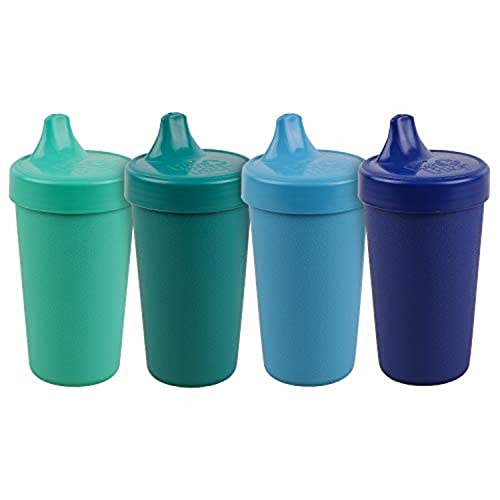 Re Play 4pk - 10 oz. No Spill Sippy Cups for Baby, Toddler, and Child Feeding in Sky Blue, Aqua, Navy Blue and Teal - BPA Free - Made in USA from Eco Friendly Recycled Milk Jugs - True Blue