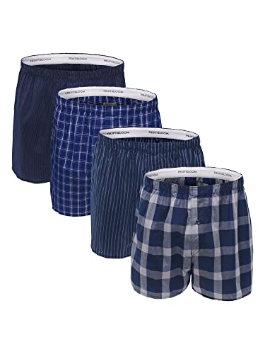 Fruit of the Loom Mens Premium Woven Boxer (4 Pack), Blues, Large