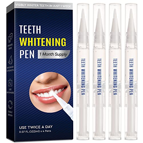 Teeth Whitening Pen 4 Pack, Brighten Your Smile in Just 1 Week with Tooth Whitening Pens  Fast, Gentle, Enamel Safe 35% Carbamide Peroxide Whitening Gel for White Teeth in Mess Free Applicator Pens