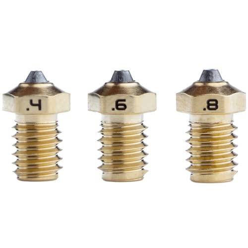 Diamondback Nozzles  V6 Compatible Polycrystalline Solid Diamond Tip 3D Printer Nozzles-Extrusion Efficiency-Any Filament-Long Life-Layer Adhesion-USA Made, 3-Pack (1.75mm x 0.4mm, 0.6mm & 0.8mm)