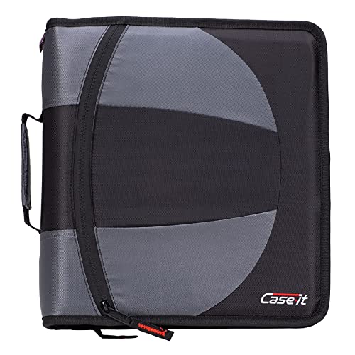 Case-it The Dual 2-in-1 Zipper Binder - Two 1.5 Inch D-Rings - Includes Pencil Pouch - Multiple Pockets - 600 Sheet Capacity - Comes with Shoulder Strap - Jet Black Dual-101