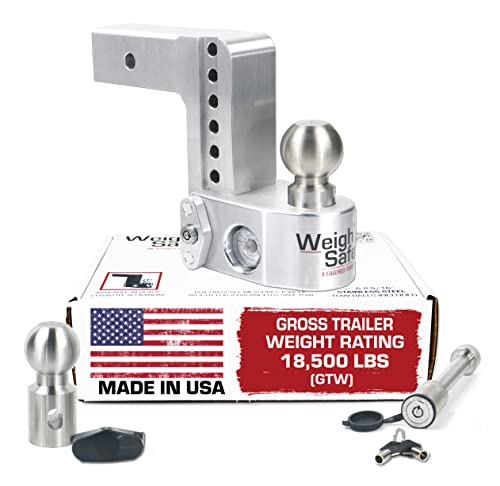 Weigh Safe Adjustable Trailer Hitch Ball Mount - 6" Drop Hitch for 2.5" Receiver w/ 2 pc Keyed Alike Lock Set, Premium Aluminum Trailer Tow Hitch w/ Built in Weight Scale for Anti Sway, 18,500 lbs GTW