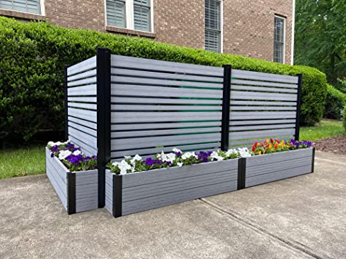 Enclo Privacy Screens EC18007 4ft H x 4ft W x 1ft L Florence WoodTek Vinyl Outdoor Freestanding Privacy Fence Screen Panel and Planter Box Kit (1 Screen), Ash Color