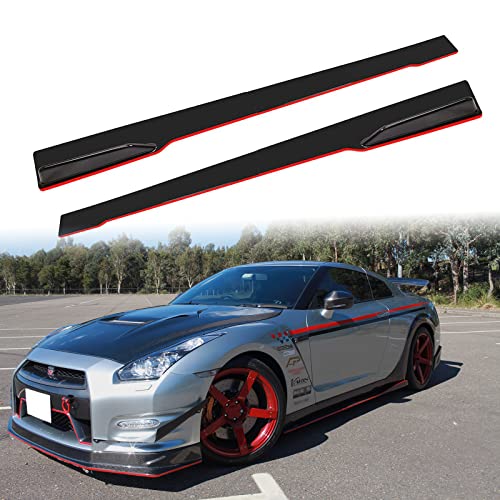 KEEPDSGN 78-3/4" Universal Car Side Skirt 200CM Extension Rocker Panel Body Kit Lip Splitters, Black+Red Line