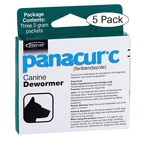 Panacur C Canine Dewormer Dogs 2 Gram Each Packet Treats 20 lbs (3 Packets) (Fiv k)