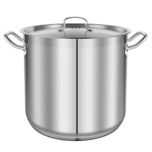 Nutrichef Stainless Steel Cookware Stockpot, 30 Quart Heavy Duty Induction Soup Pot With Stainless Steel Lid And Strong Riveted Handles, Even Heat Distribution, Compatible With Most Cooktops