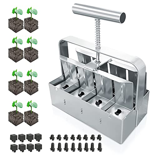 Upgraded Soil Blocker Handheld 8 Soil Block Maker 2 inch Manual Quad Soil Blocker Set Garden Blocking Tools