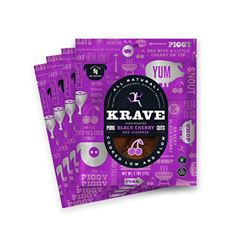 KRAVE Black Cherry Barbecue Pork Jerky, Premium Pork Cuts, No Artificial Ingredients, Gluten-Free, 9g Protein, No Nitrates - 2.7 oz bags (4 Pack)