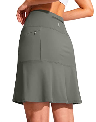 SANTINY 19" Golf Skorts Skirts for Women Zipper Pockets Knee Length Skort Women's High Waist Athletic Tennis Skirt (Grey Sage_M)