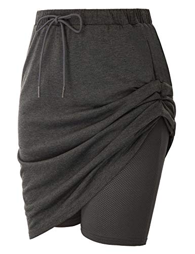 JACK SMITH Women's Athletic Skort Drawstring Waist Stretchy Knitting Skirts with Pockets(2XL,Deep Gray)