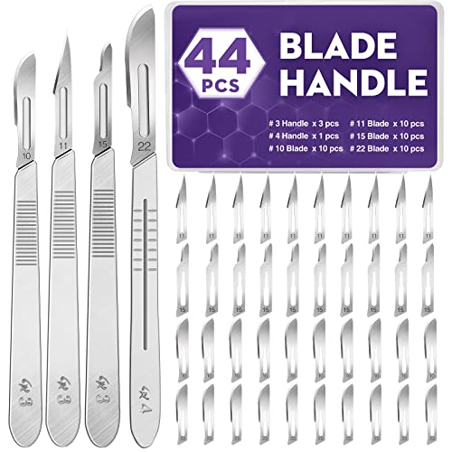 44 PCS 40 Scalpel Blades with #10#11#15#22 Scalpels Surgical Sterile Blades Including Four Handle,Laboratory Blade-Lab Knives- Carving Blades with Handle-Art Blades Practicing Cutting-Crafts & More