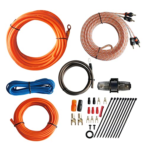 ROCK DIRECT True Spec 8 Gauge Car Audio Cable Amp Wiring Kit - 2 Channel CCA Power Cable Amplifier Install Wiring Kit with Tinned OFC RCA Cable