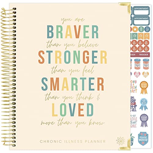 bloom daily planners Undated Chronic Illness Planner & Medical Journal - 12 Month Pain & Symptom Tracker, Mood Diary & Medication Log, Appointment Organizer - Includes Stickers! (7 x 9) - You Are Stronger Than You Think