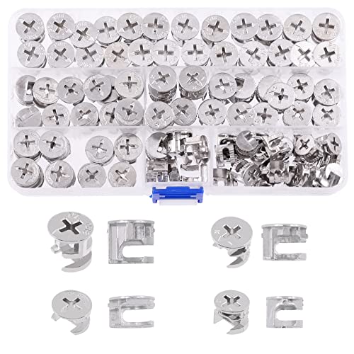 Mardatt 100 Pcs 4 Size Furniture Connecting Cam Lock Assortment Kit, Heavy Duty Locking Cam Fitting Lock Nut Connectors for Cabinet Drawer (11.8 * 10/14.6 * 11.5/14.7 * 13.5/14.5 * 9.5mm)