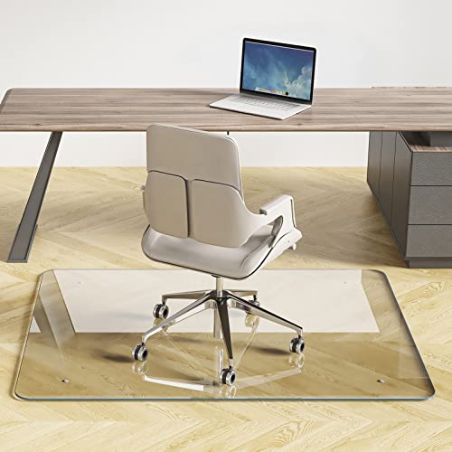 Office Chair Mat for Carpet, 46"X36" Glass Chair Mats for Carpeted or Hard Floors, 1/4'' Thick Clear Tempered Glass Desk Chair Mat for Home/Office Floor, Effortless Rolling, and Easy Clean