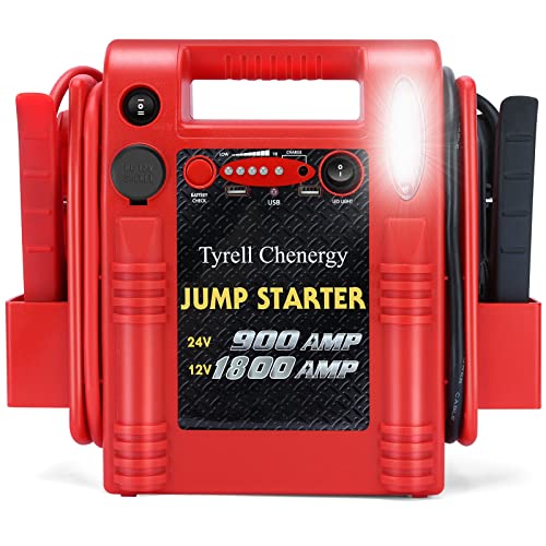 Car Battery Jump Starter - 1800 Amp 12V 24V Heavy Duty Jump Starter, Works with Truck Tractor Excavator Automotive Engine Starter Battery Charger Booster Jumper Box with USB/DC Power Unit