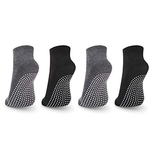 NEWCHAO Anti Slip Socks Non Skid Grip Socks,4 pairs Unisex for Yoga Home Workout Barre Pilates Pregnancy Hospital Men Women in Black and Grey