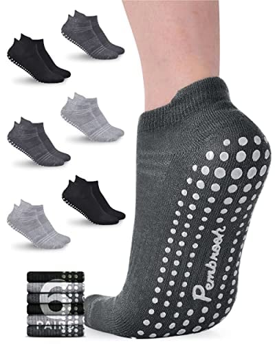 Pembrook Grip Socks for Women and Men - 6 Pairs Barre Socks with Grips for Women | Gripper Socks for Women | Yoga Socks for Men | Pure Barre Socks | Non Slip Socks Mens