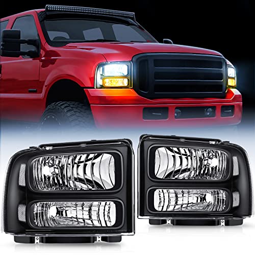 Nilight Headlight Assembly 2005 2006 2007 F250 F350 F450 F550 Super Duty Black Housing Clear Corner Clear Lens Headlights Assembly Replacement , 2 Years Warranty