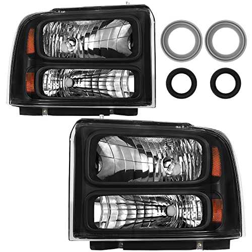 Bincmay Headlight Assembly Compatible with 2005-2007 Ford F250 F350 F450 F550 Super Duty/2005 Ford Excursion (Black Housing Amber Reflector)