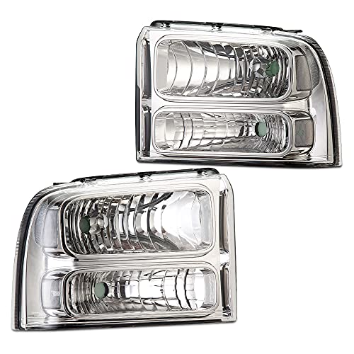 VRracing Compatible For Ford F250 F350 2005-2007 Super Duty Chrome Housing Clear Lens Headlights (White cover white frame white reflector)
