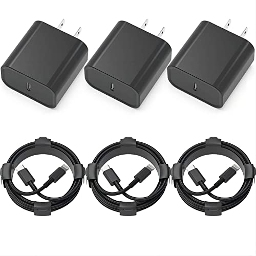 iPhone 14 13 12 Fast ChargerApple MFi Certified 20W PD USB C Wall Charger 3-Pack 6FT Cable Fasting Charging Adapter Compatible with iPhone 14 Pro Max/13 Pro Max/12 Pro Max/11 Pro/XS Max/XR/X-Black