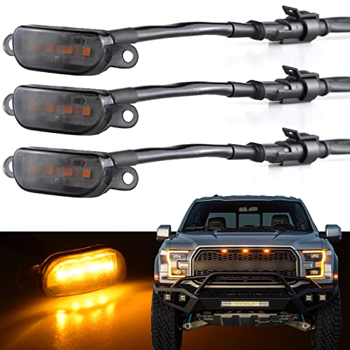 Boigoo Front Grille Lights compatible for 2004-2019 Ford F-150 Raptor & 2013-2018 Dodge Ram 1500 Raptor Style Aftermarket Grilles, Cars Grid Decorative LED (Yellow Light Smoked Lens)