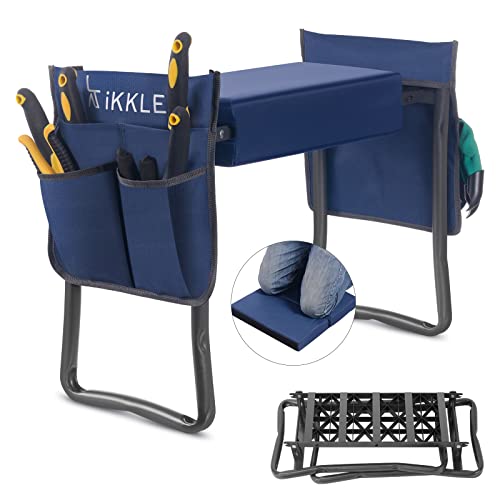 Garden Kneeler Seat and Bench Heavy Duty (Hold 330lbs-150kg), Upgraded Thicker & Wider Soft Detachable Kneeling Pad, Garden Kneeler & Stool with 2 Tool Pouches, Garden Gift for Women & Men, Navy Blue