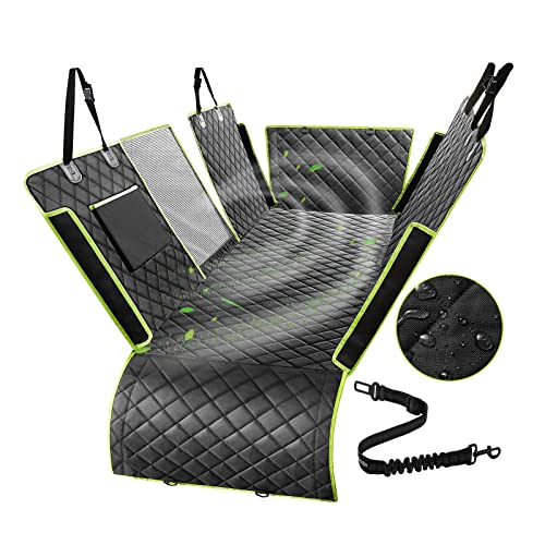 nzonpet Dog Back Seat Covers for Trucks, 100% Waterproof with Big Mesh Window, XL Nonslip Scratchproof Dog Truck Hammock, Heavy Duty Seat Covers for Full Sized Pickup Trucks F150- Green