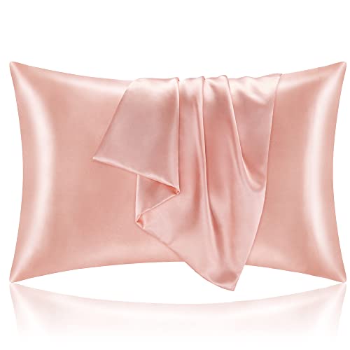 BEDELITE Satin Silk Pillowcase for Hair and Skin, Coral Pillow Cases Standard Size Set of 2 Pack Super Soft Pillow Case with Envelope Closure (20x26 Inches)