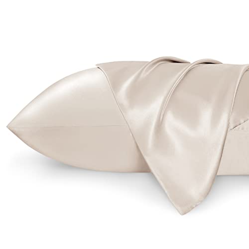 Bedsure Satin Pillowcase for Hair and Skin Queen -Beige Silk Pillowcase 2 Pack 20x30 Inches - Satin Pillow Cases Set of 2 with Envelope Closure, Gifts for Women Men