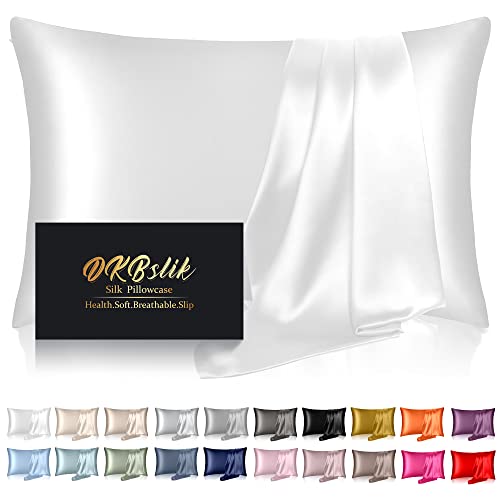 Silk Pillowcase for Hair and Skin,Mulberry Silk Pillow Cases Standard Size,Anti Acne,Cooling,Beauty Sleep,Both Sides Natural Silk Satin Pillow Covers with Hidden Zipper,Gifts for Women Men,White