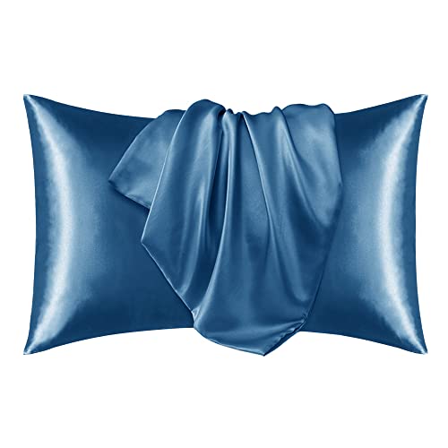 Deconovo Satin Silk Pillowcase for Hair and Skin - Queen Size Pillowcase Set of 2, Bed Pillow Cover with Envelope Closure, Slip Pillow Protectors (Navy, 20x30 Inch, 2 Pack)