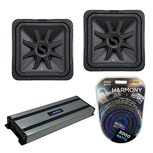 Kicker (2) 45L7R152 Car Audio L7R Square 15" Sub 1800W Subwoofer L7R15 Bundle with Harmony HA-A1500.1 Amplifier & Amp Kit