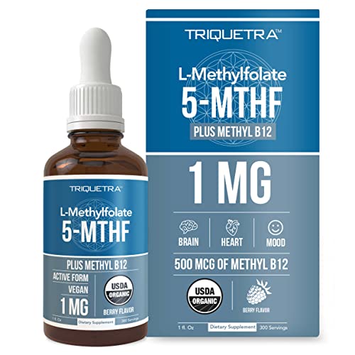 Organic Methyl Folate 1000 mcg + Methyl B12 Cofactor (300 Servings)  Metabolically Active 5-MTHF Form, Organic Berry Flavor, Liquid Sublingual Form  Mood, Cognition, Methylation, Pregnancy