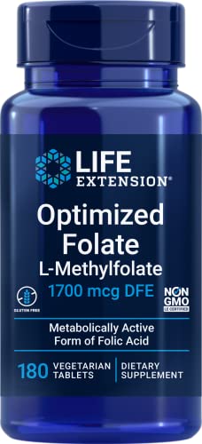 Life Extension Optimized Folate (L-Methylfolate) 1700 mcg DFE, 180 Veg Tablets