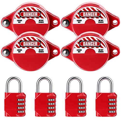 4 Sets Water Spigot Lock, Gate Valve Lockout Device with Safety Padlock,1-2.5" Diameter Valve Handles Faucet Locks Outdoor for Gas Water Spigot Petroleum