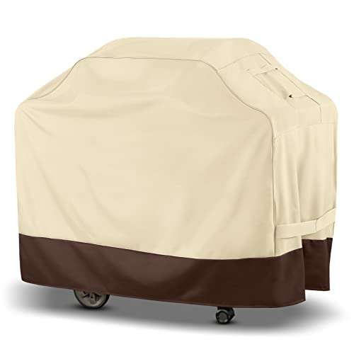 SunPatio Grill Cover 55 Inch, Outdoor Heavy Duty Waterproof Barbecue Gas Grill Cover, UV and Fade Resistant, All Weather Protection for Weber Charbroil Kenmore Grills and More, Beige & Brown