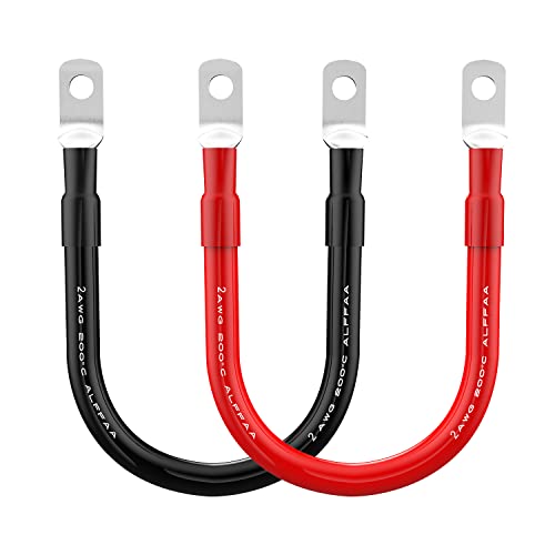 2 AWG Gauge Red + Black Parallel Battery Power Inverter Cables for Solar, Auto, RV & Marine (Set) (1FT)