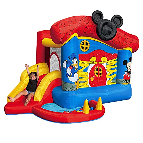 Disney Mickey Mouse Funhouse Outdoor Bounce House with Slide and Ball Pit - Plus Heavy Duty Air Blower with GFCI - Kids Ages 3-8 Years