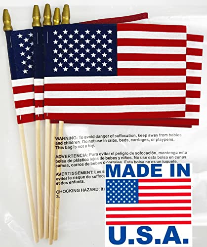 GIFTEXPRESS Set of 48, Proudly Made in U.S.A. Small American Flags 4x6 Inch/Small US Flag/Mini American Stick Flag/American Hand Held Stick Flags Spear Top