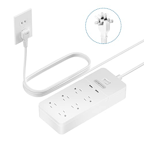 2 Prong Power Strip with 10ft Extension Cord, NTONPOWER Flat Plug Surge Protector with 6 Outlets 2 USB Ports, 2 Prong to 3 Prong Outlet Adapter with Polarized Plug, 1080 J, Wall Mount for Old House