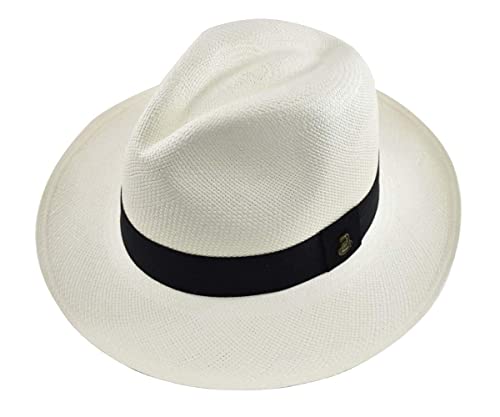 Original Panama Hat - Gift Set - Classic Fedora - Black Band - Toquilla Straw - Handwoven in Ecuador by Ecua-Andino (Large | 58cm, White)