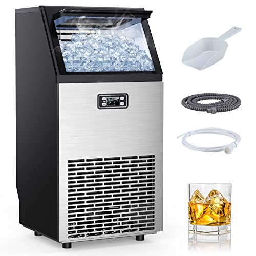 FREE VILLAGE Commercial Ice Maker Machine, 100LBS/24H, Stainless Steel Ice Maker Machine, 33LBS Storage, 45PCS/11-18Mins, Large Ice Maker with LCD Panel, for Restaurant/Coffee Shop/Outdoor Kitchen