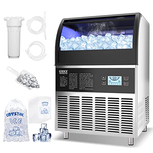 GSEICE Commercial Ice Maker Machine, 200lbs/24H Under Counter Ice Machine with 82lbs Insulated Ice Storage, Stainless Steel Industrial Ice Maker Ideal for Home Bar Restaurant with Filter Scoop Ice Bag