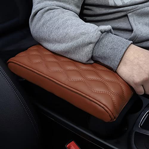 qzhiren Car Center Console Cover-Armrest Box Mat,Memory Foam Leather Arm Rest Covering Car, Arm Rest Cushion for SUV/Truck/Vehicle(Brown)